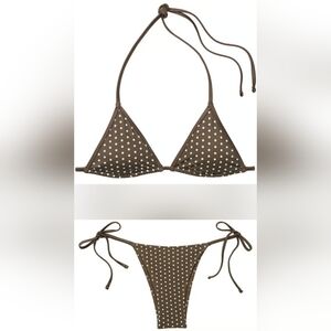L XL XXL PINK By Frankies Bikinis Triangle Bikini Top Side Tie Bikini Set Dot